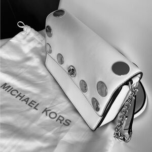 Michael Kors Rivington Stud Natalie Small Chain White Crossbody Bag